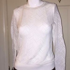 Loft Pointelle Chevron Stripe Round Neck Sweater L